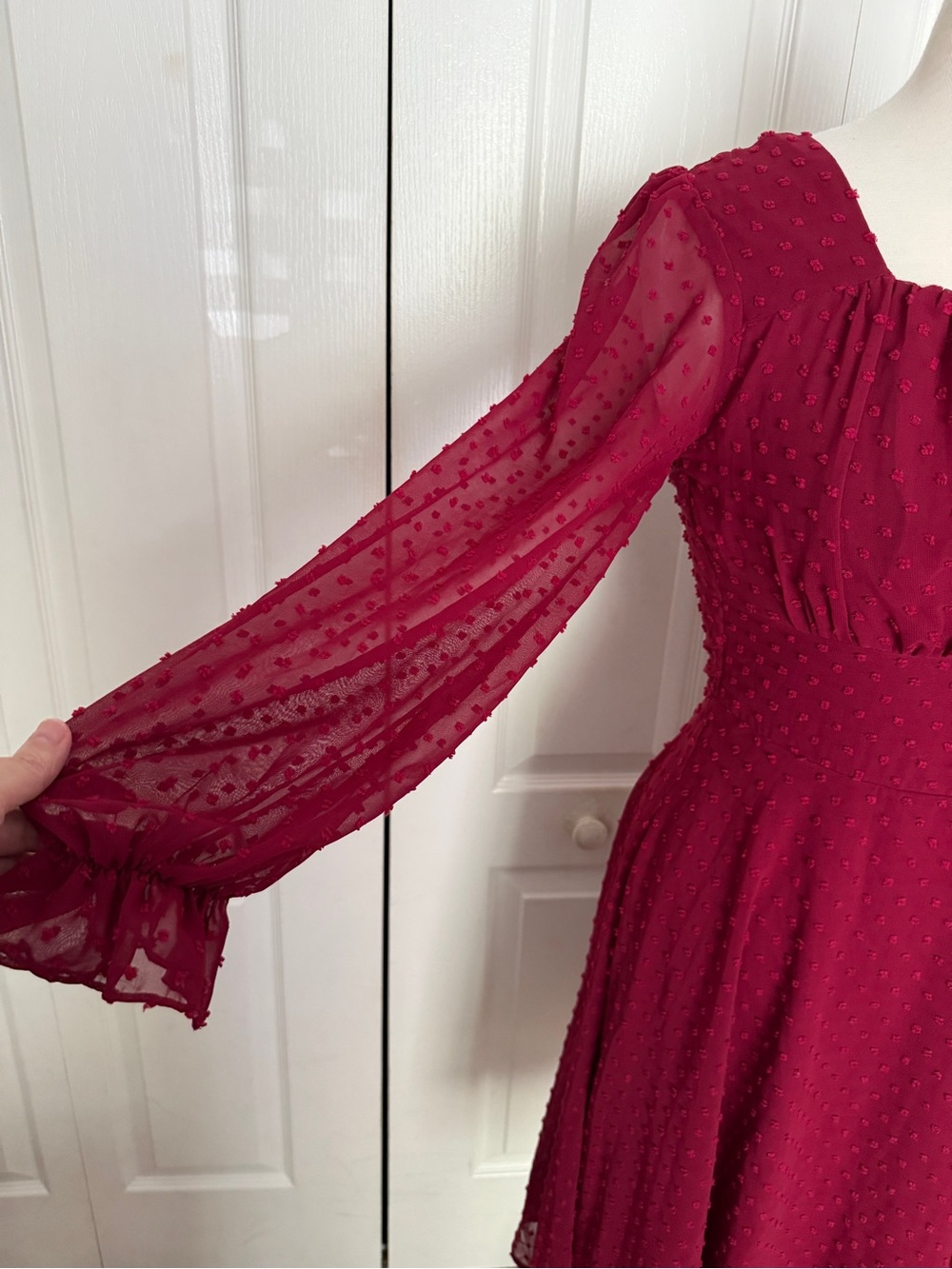 Belle Pogue Burgundy Swiss Dot Dress – Size Small - Picture 4 of 8